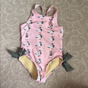 Pink Chicken Pink Duck Print Kids Swim One Piece